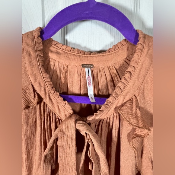 Free People Peach / Tan Ruffle Tunic or Mini Dress - Picture 3 of 6